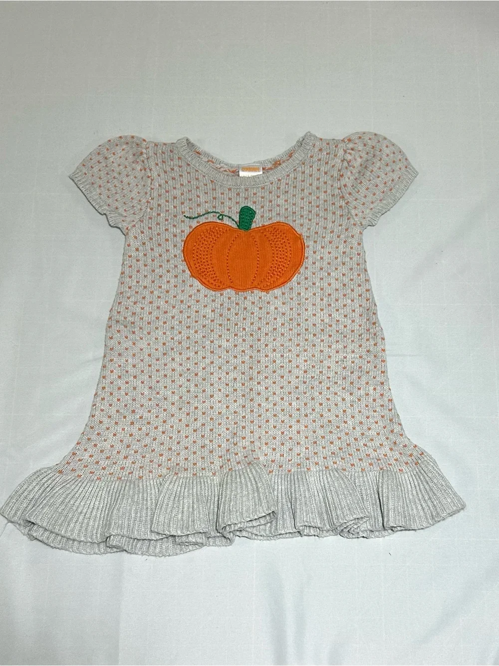 Gymboree Girls 18-24 Month Gray Orange Pumpkin Short Sleeve Sweater Dress